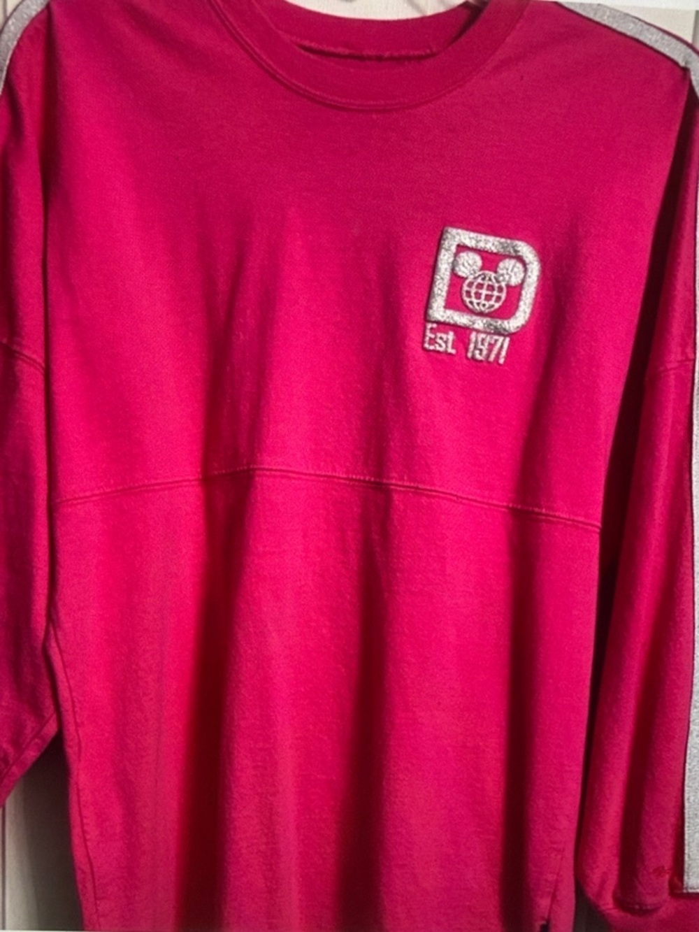 Disney Bright Pink Walt Disney World Jersey with Silver Logo